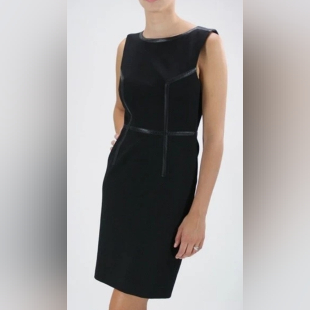 Trina Turk Katharine Black Knit Leather Trim Dress